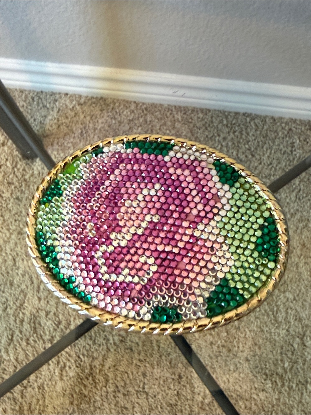 Oval Rhinestone Belt Buckle in Pink & Green Crystals